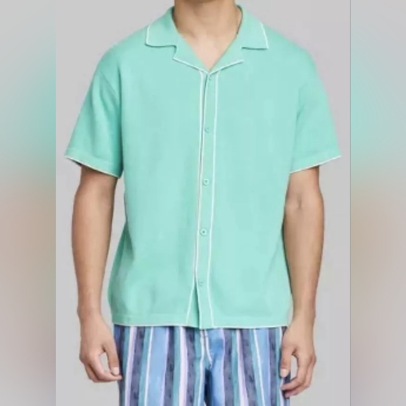 *Men's Turquoise Green Short Sleeve Button Up Polo Shirt Size XL NWT - Picture 2 of 7